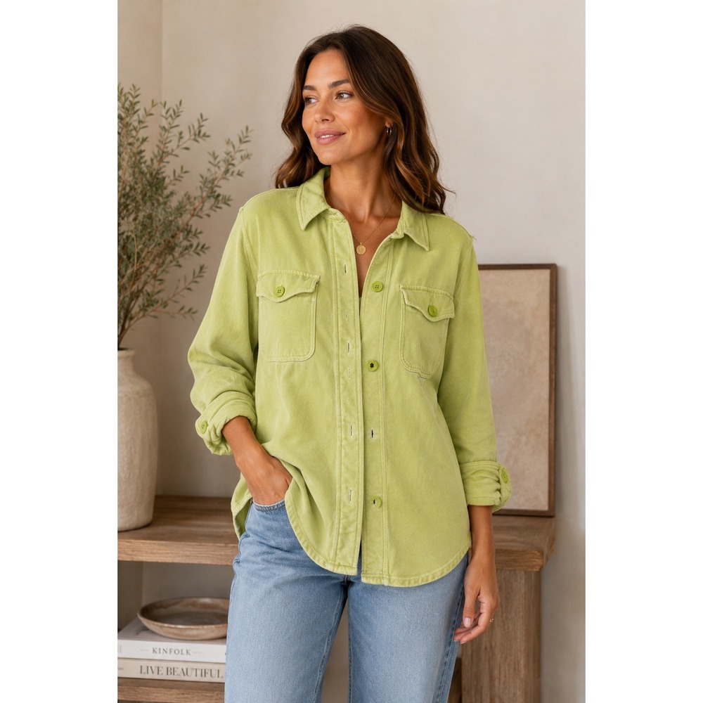 GOOD‎ AMERICAN Shacket Womens Large X Large (3/4) Green Button Up Shirt Jacket